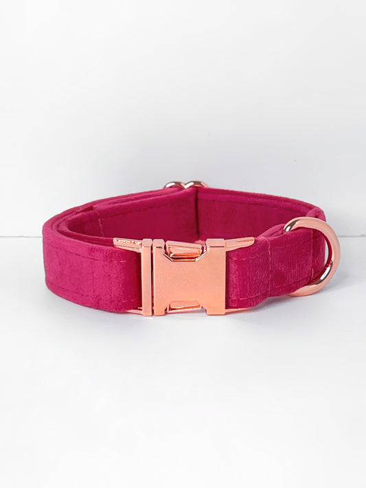 Bright pink velvet dog collar