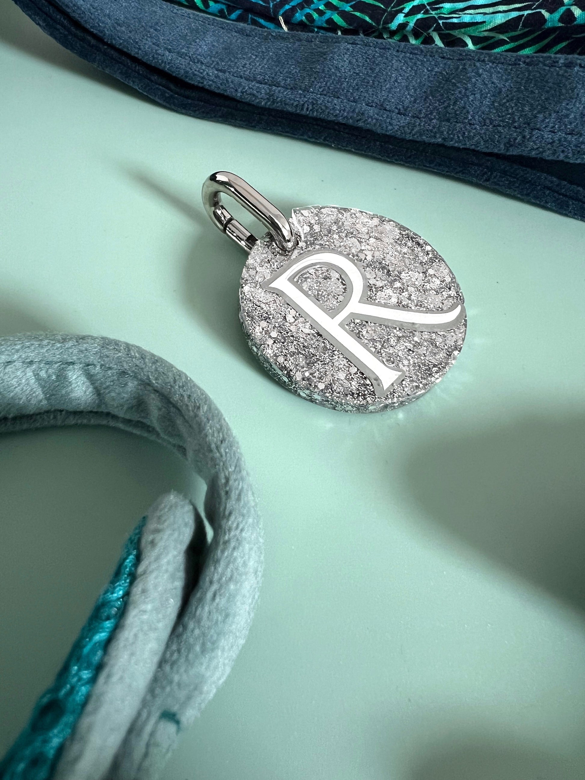 Silver glitter dog tag with initial