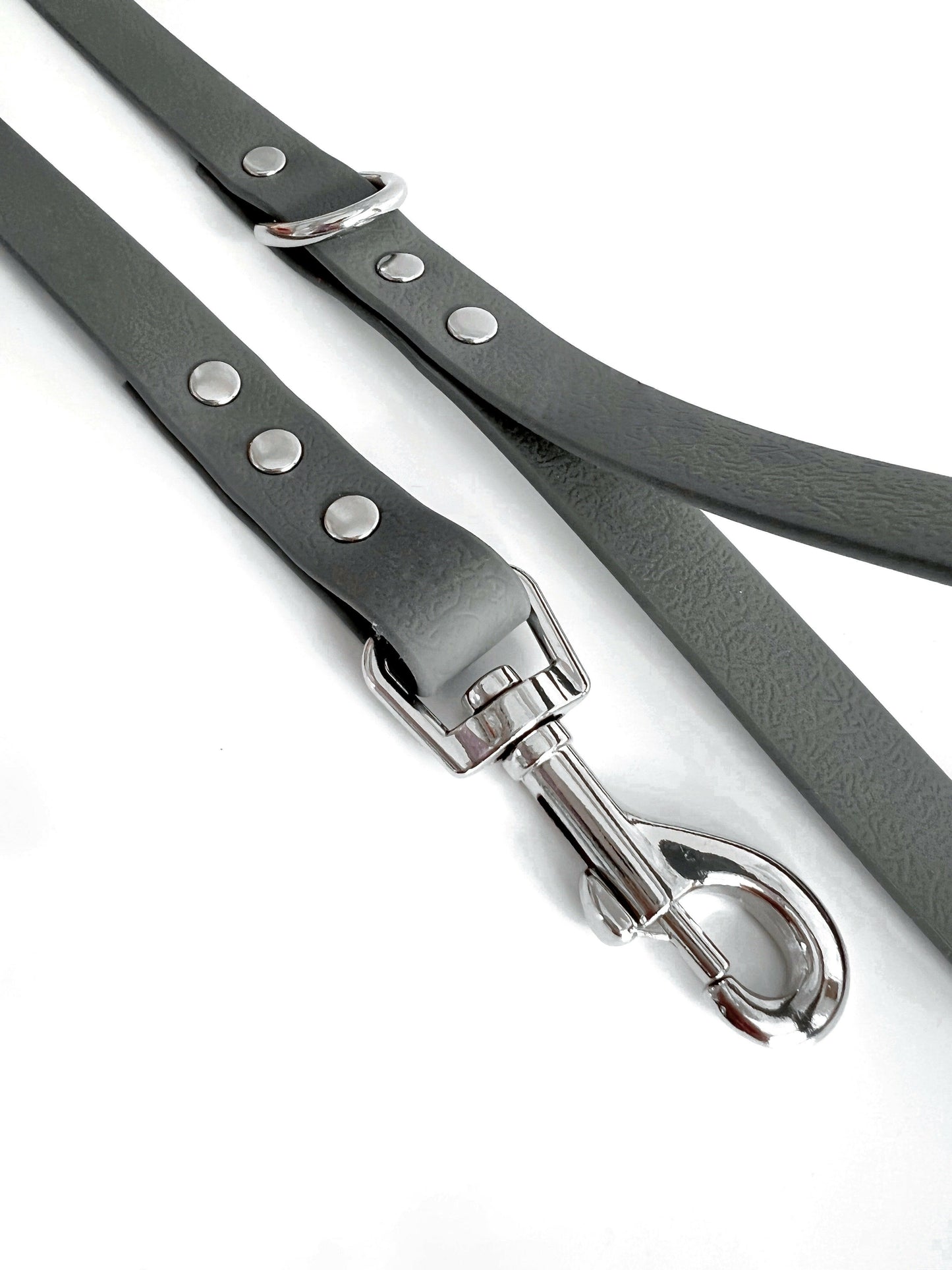 Grey and silver waterproof vegan leather dog leash