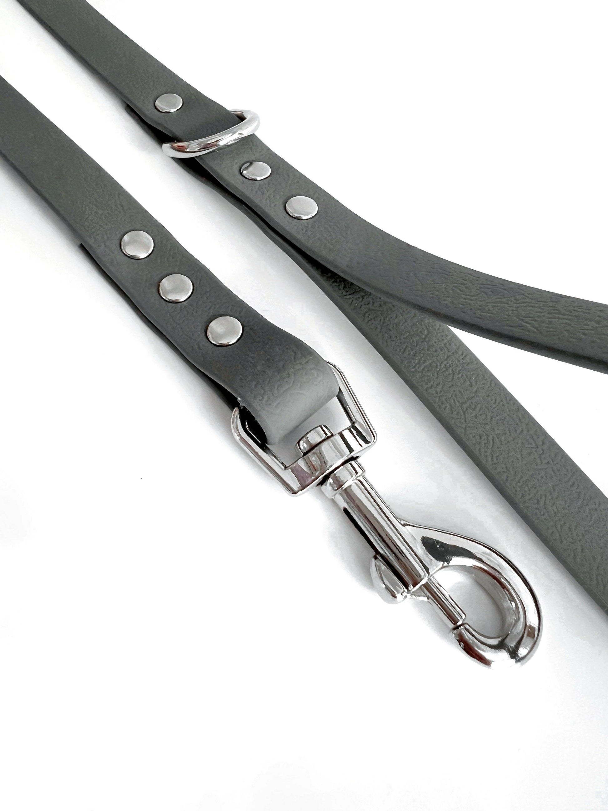 Grey and silver waterproof vegan leather dog leash