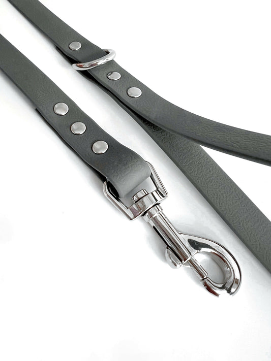 Grey and silver waterproof vegan leather dog leash