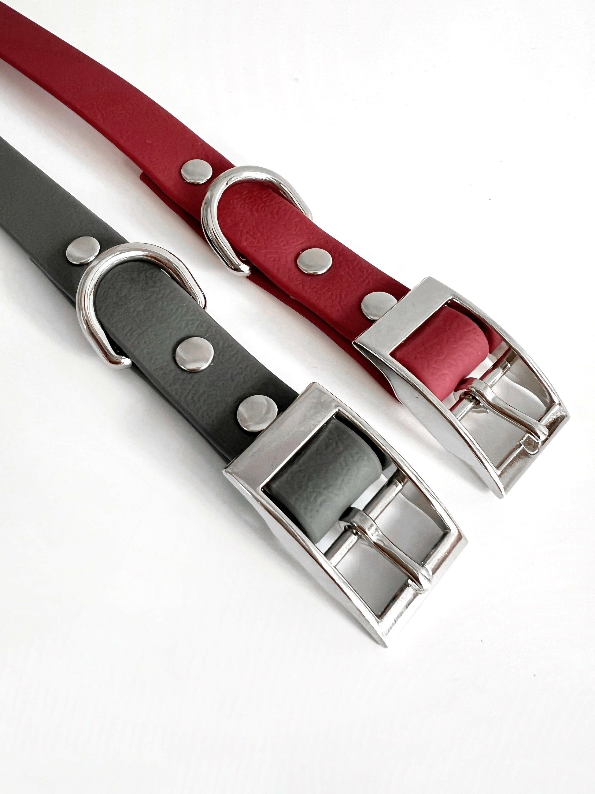 Grey and red waterproof dog collars