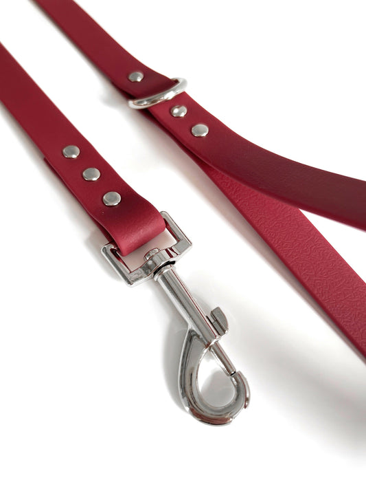 Red and silver waterproof vegan leather dog lead