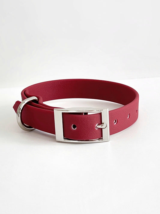 Red and silver waterproof dog collar