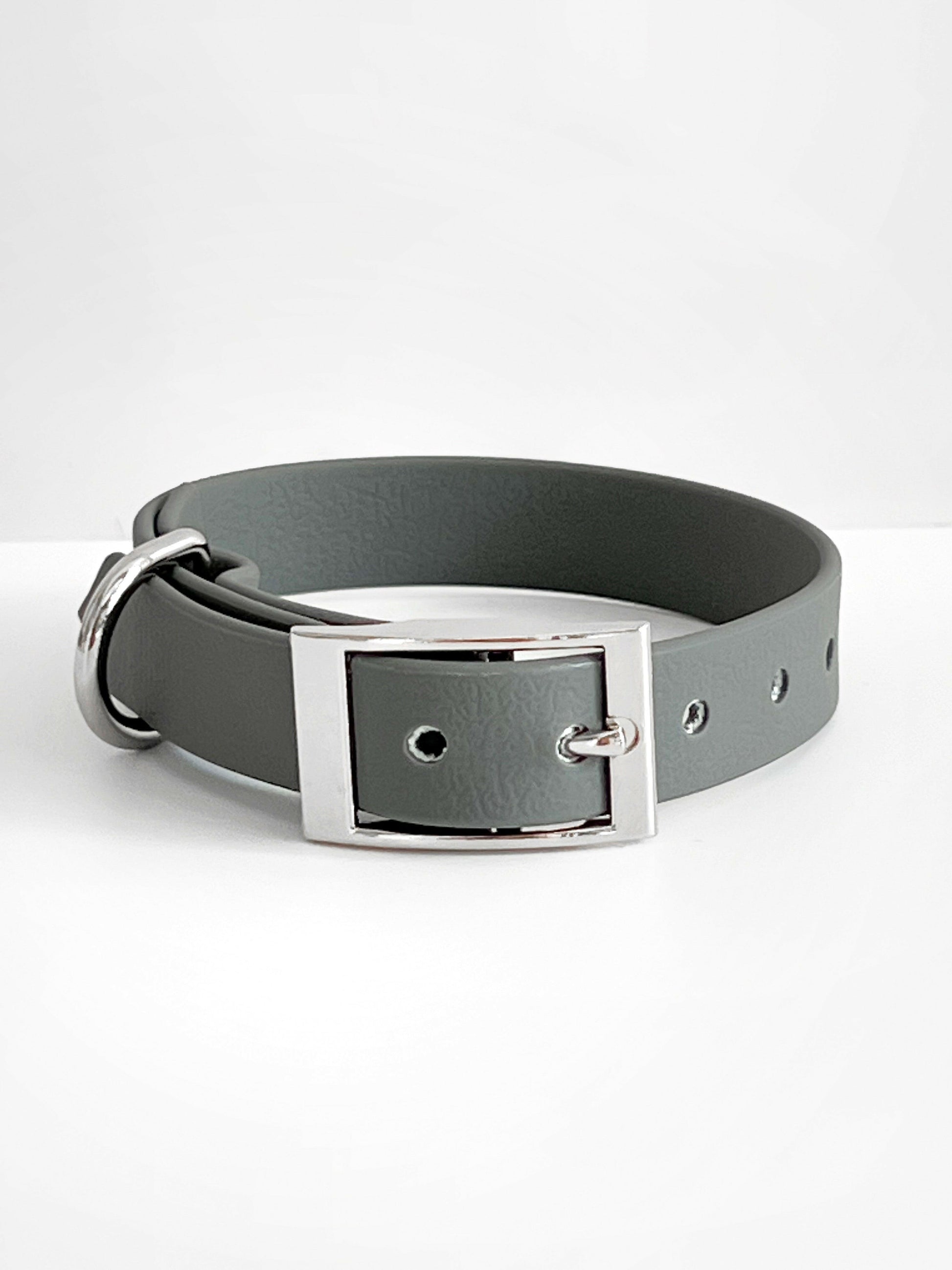 Grey and silver waterproof dog collar