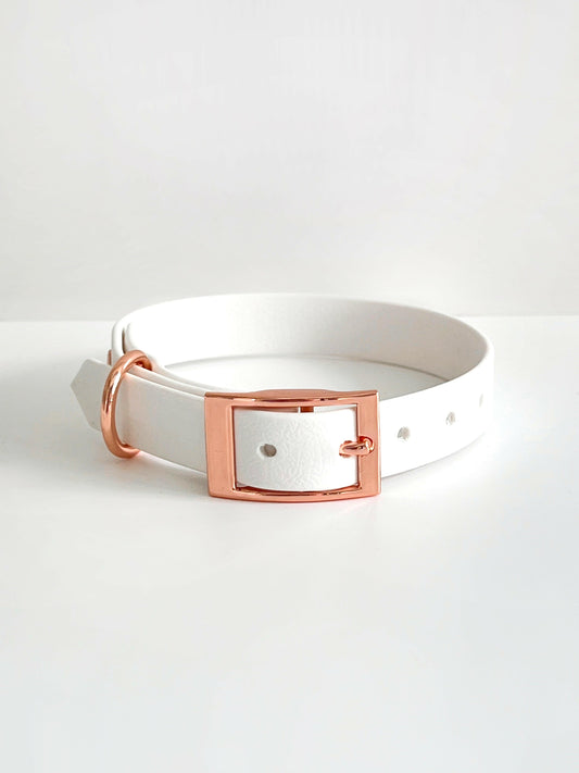 White and rose gold waterproof dog collar