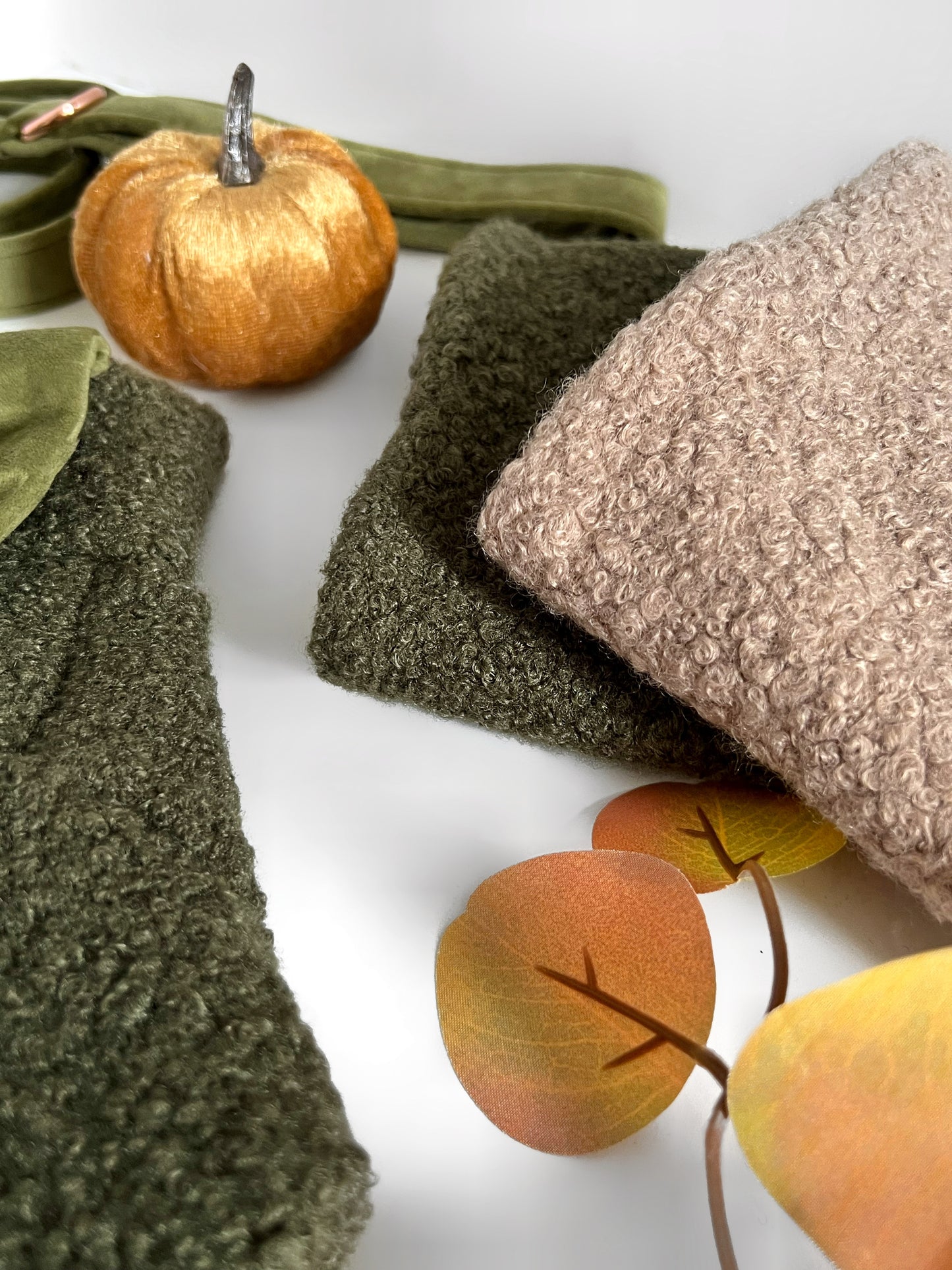 Close up of green and beige teddy borg fleeces