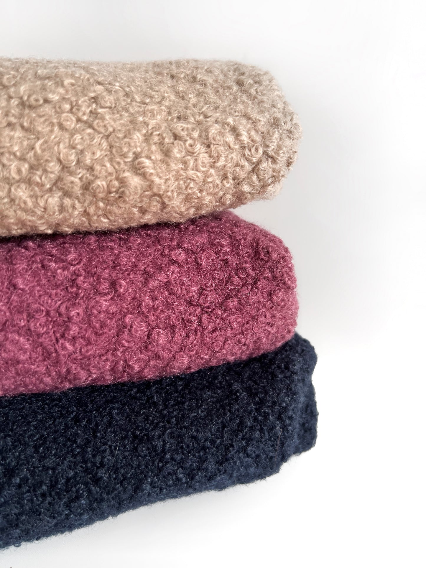 Biscotti beige, mulberry pink and navy teddy borg fleeces