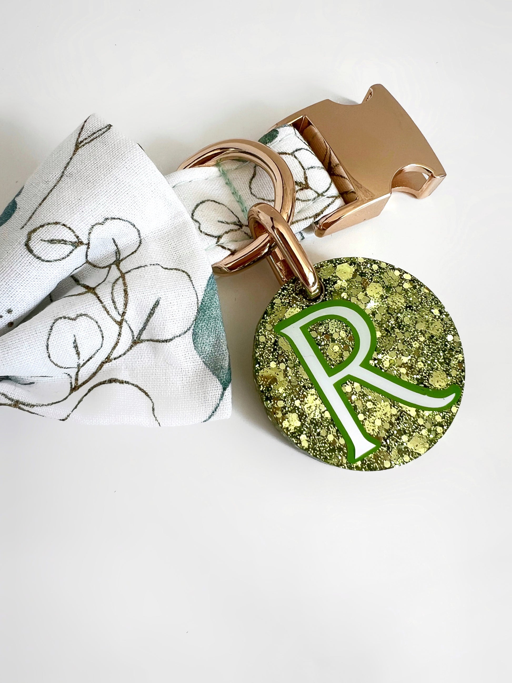 Light green personalised glittery dog tag