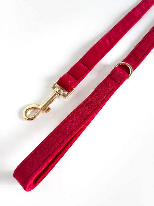 Red and gold velvet dog leash