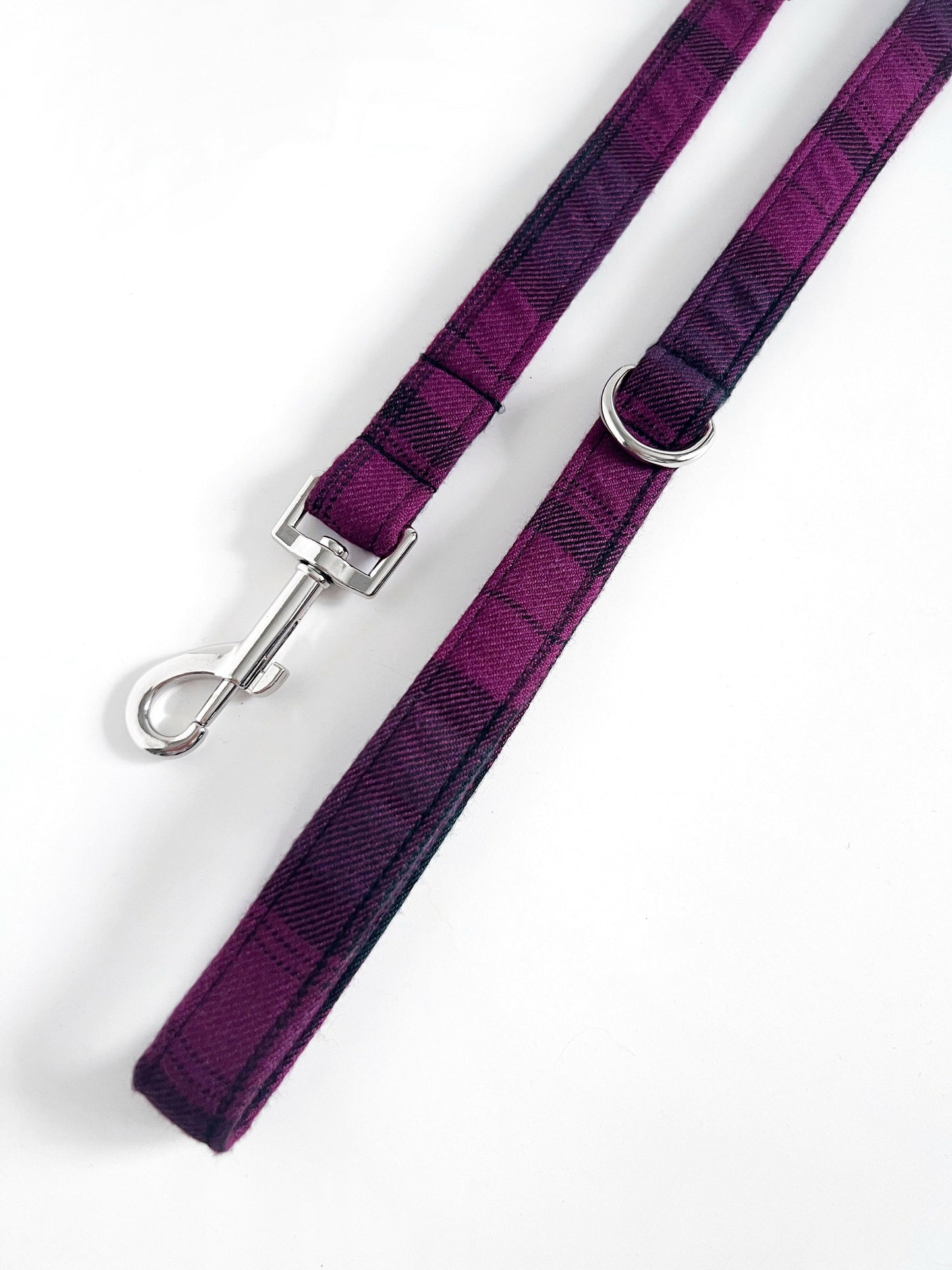 Purple tartan and silver dog lead