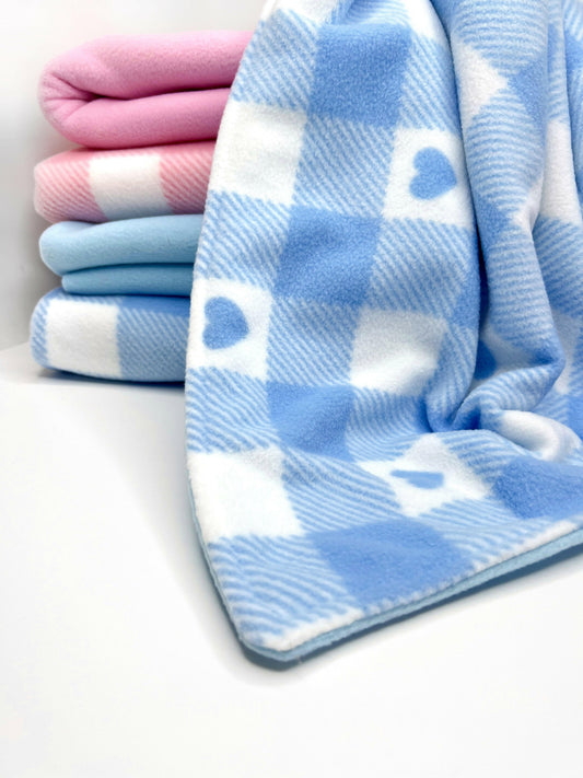 Blue checked polar fleece blanket