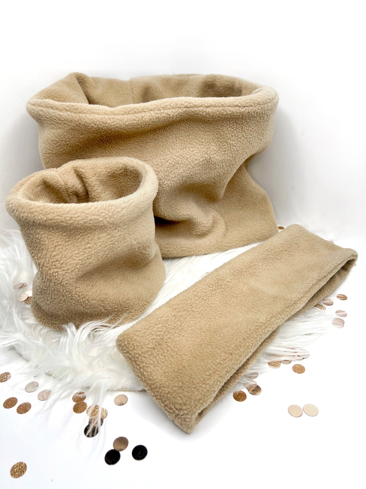 Matching fleece snoods and earmuff headbands