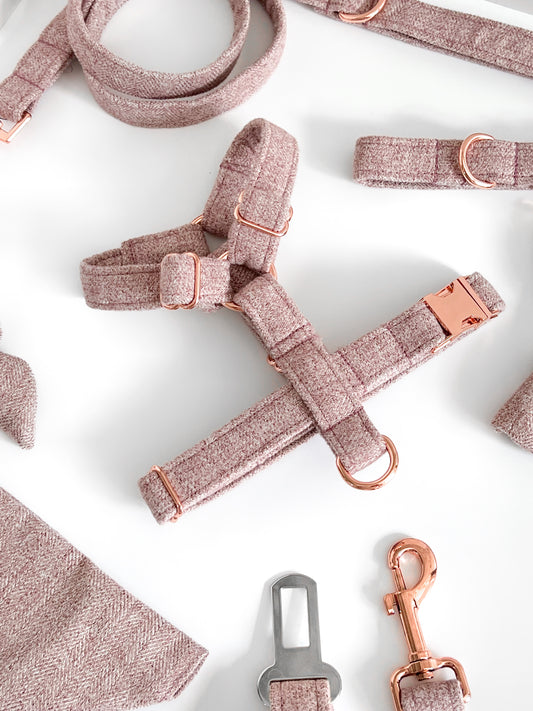 Pink tweed made to measure dog harness