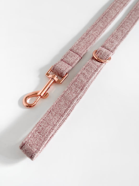 Pink tweed and rose gold dog lead