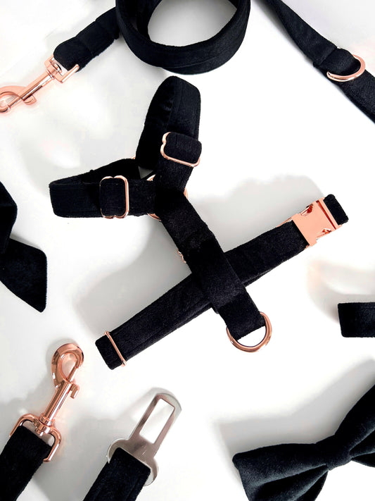Black and rose gold velvet strap harness