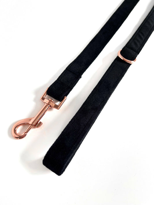 Black velvet and rose gold dog lead