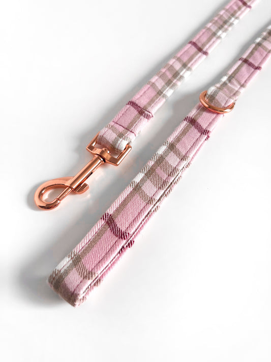 Pink and rose gold tartan lead