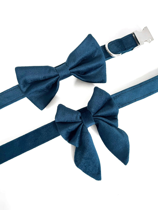 Navy sapphire velvet bowtie and sailorbow