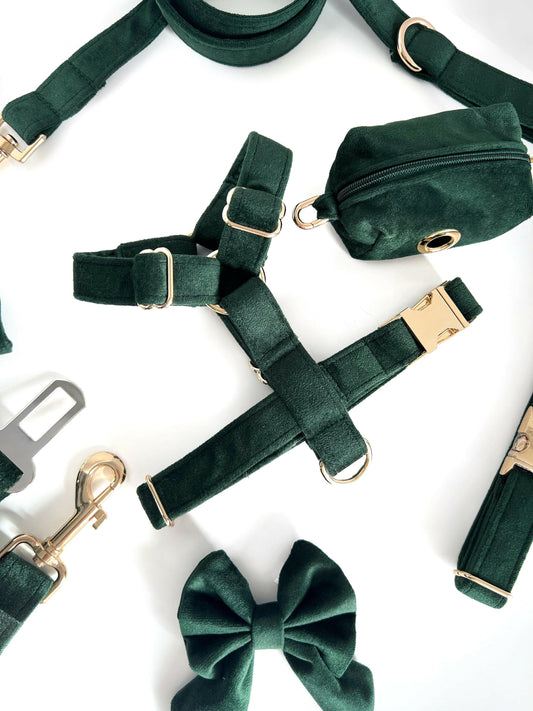 Emerald green soft velvet strap harness for dogs