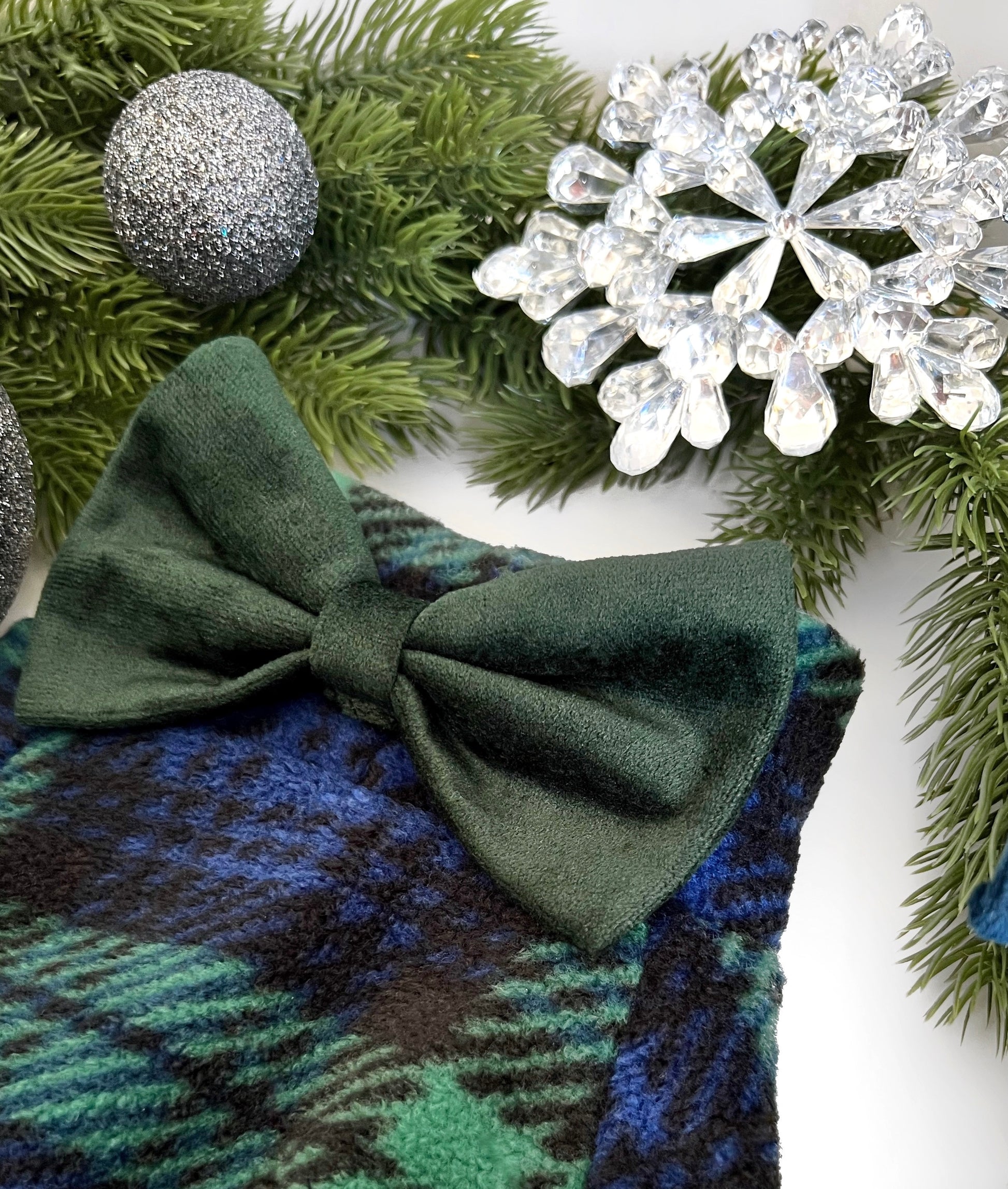 Close up of navy tartan fleece