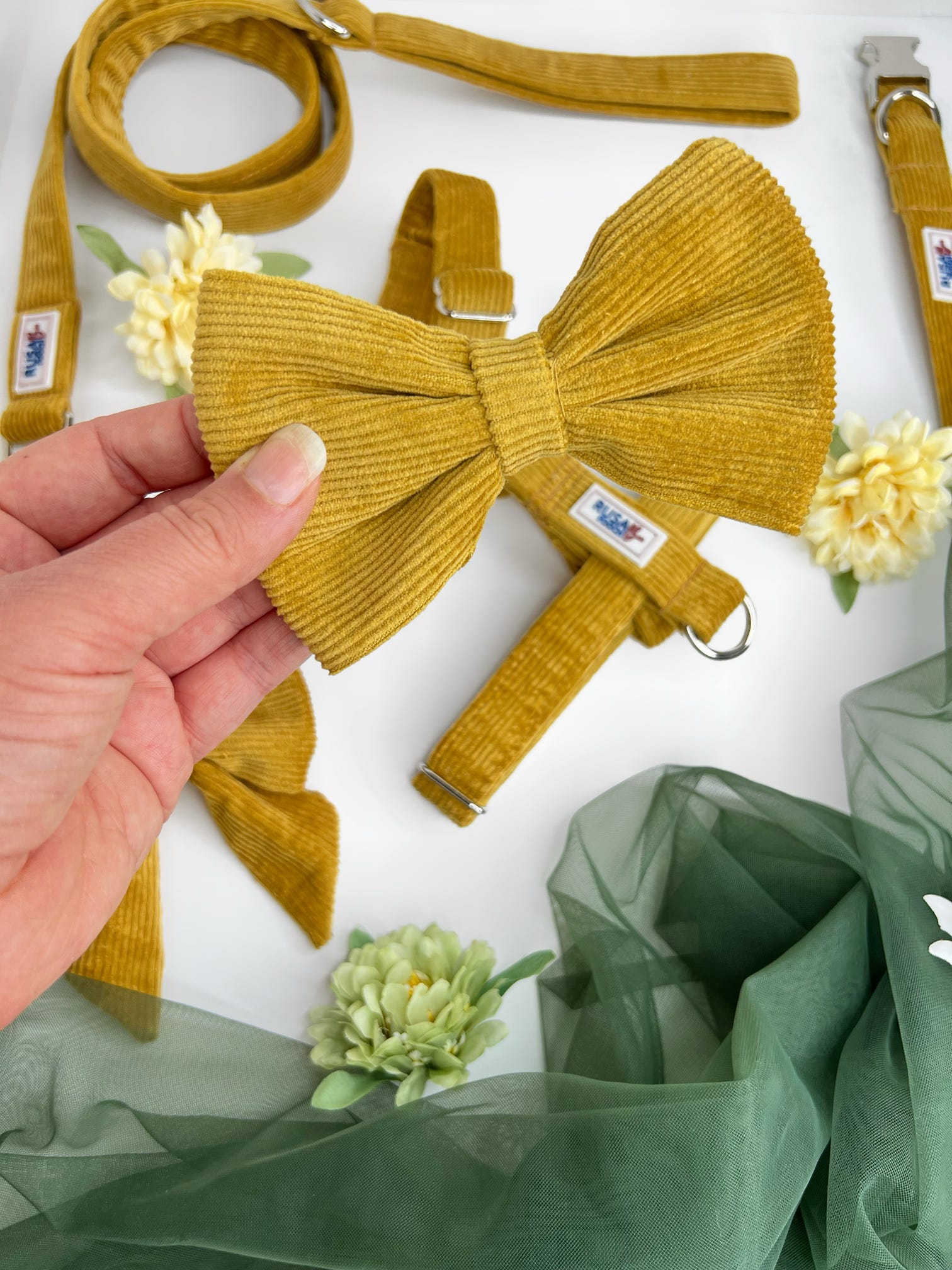 Mustard cordrouy over collar bowtie