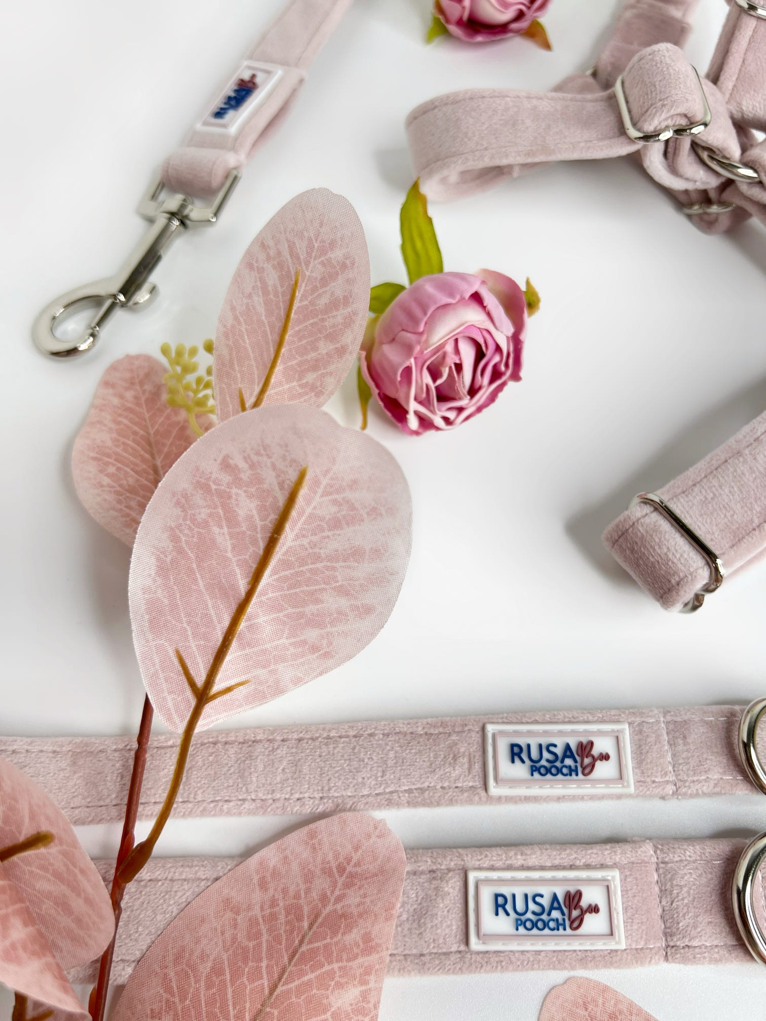 Close up of branding on our peony pink velvet collection