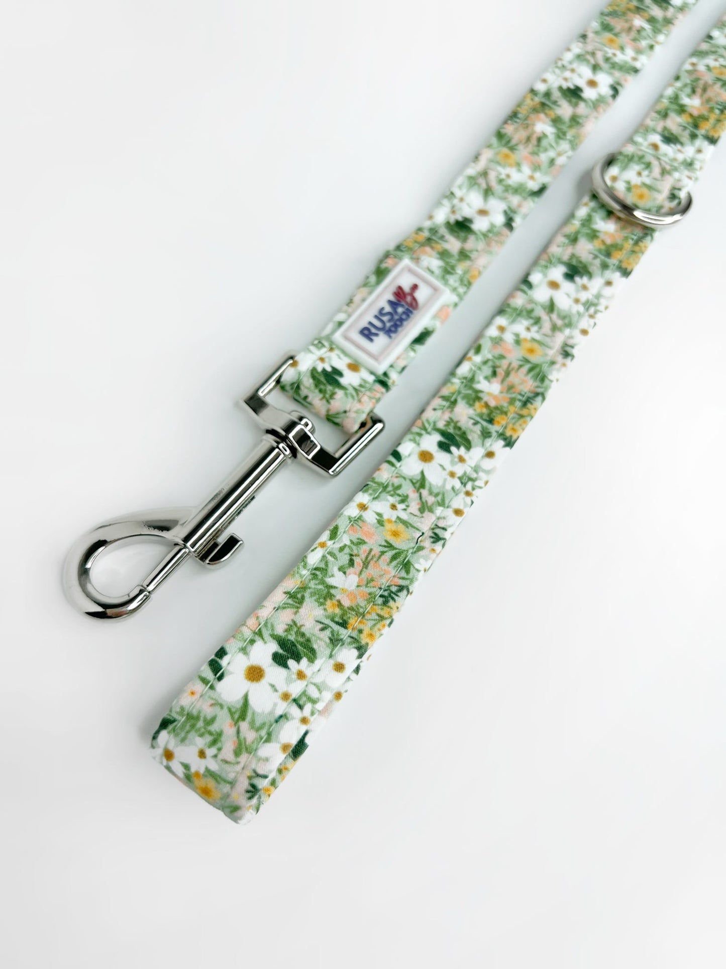 Green floral fabric dog lead