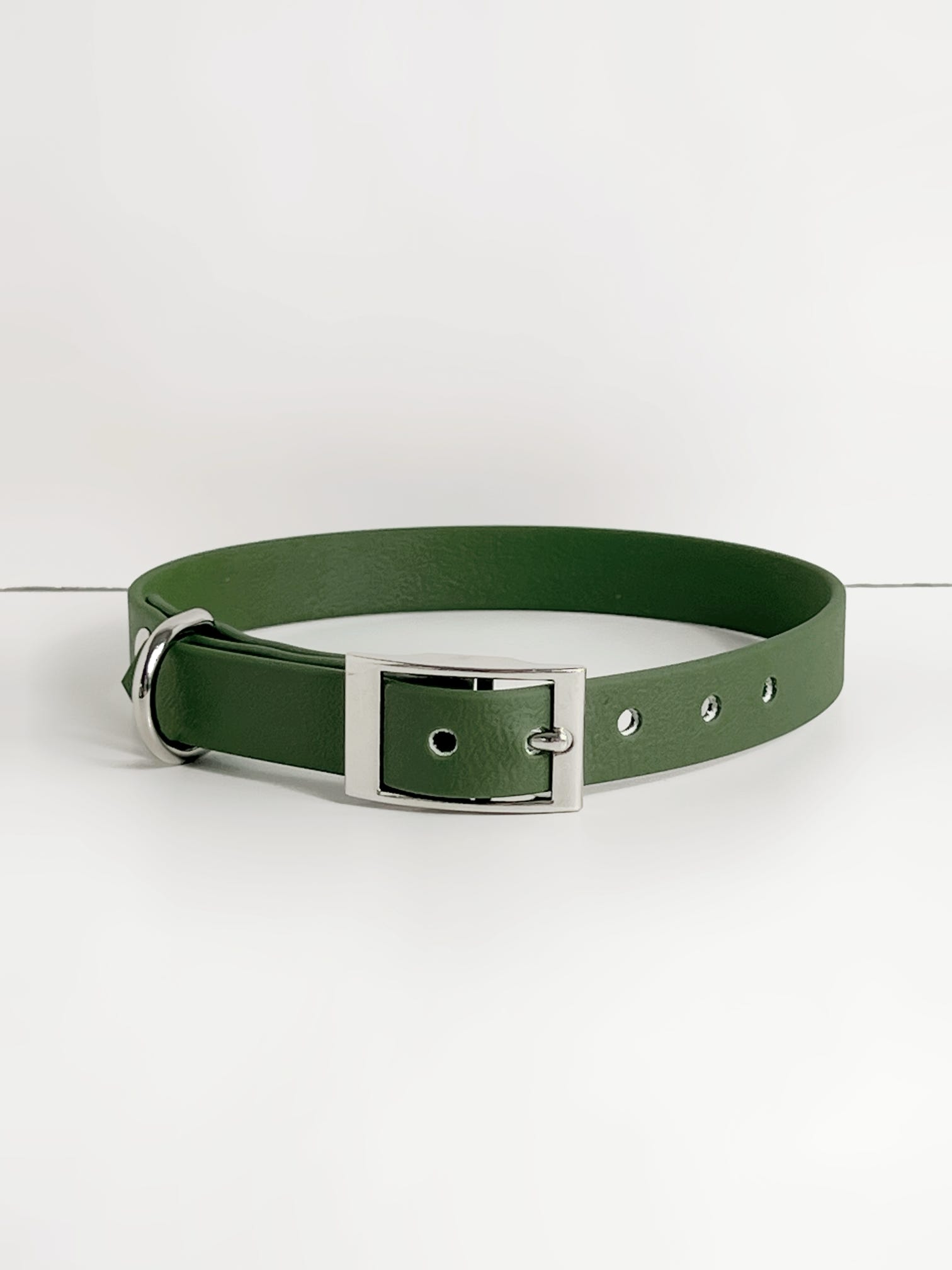 Khaki green vegan leather handmade waterproof dog collar