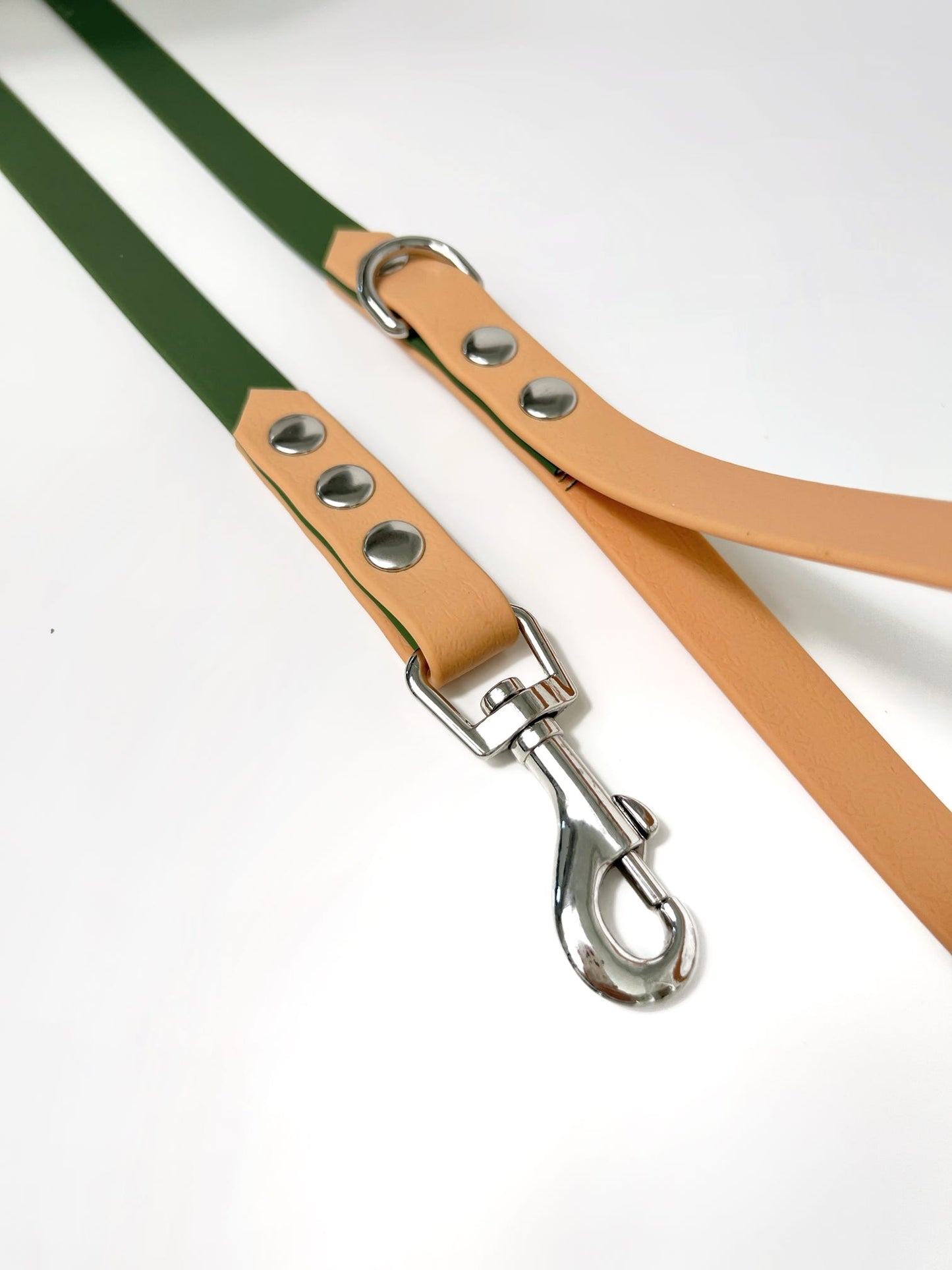 Green and peach handmade waterproof dog lead
