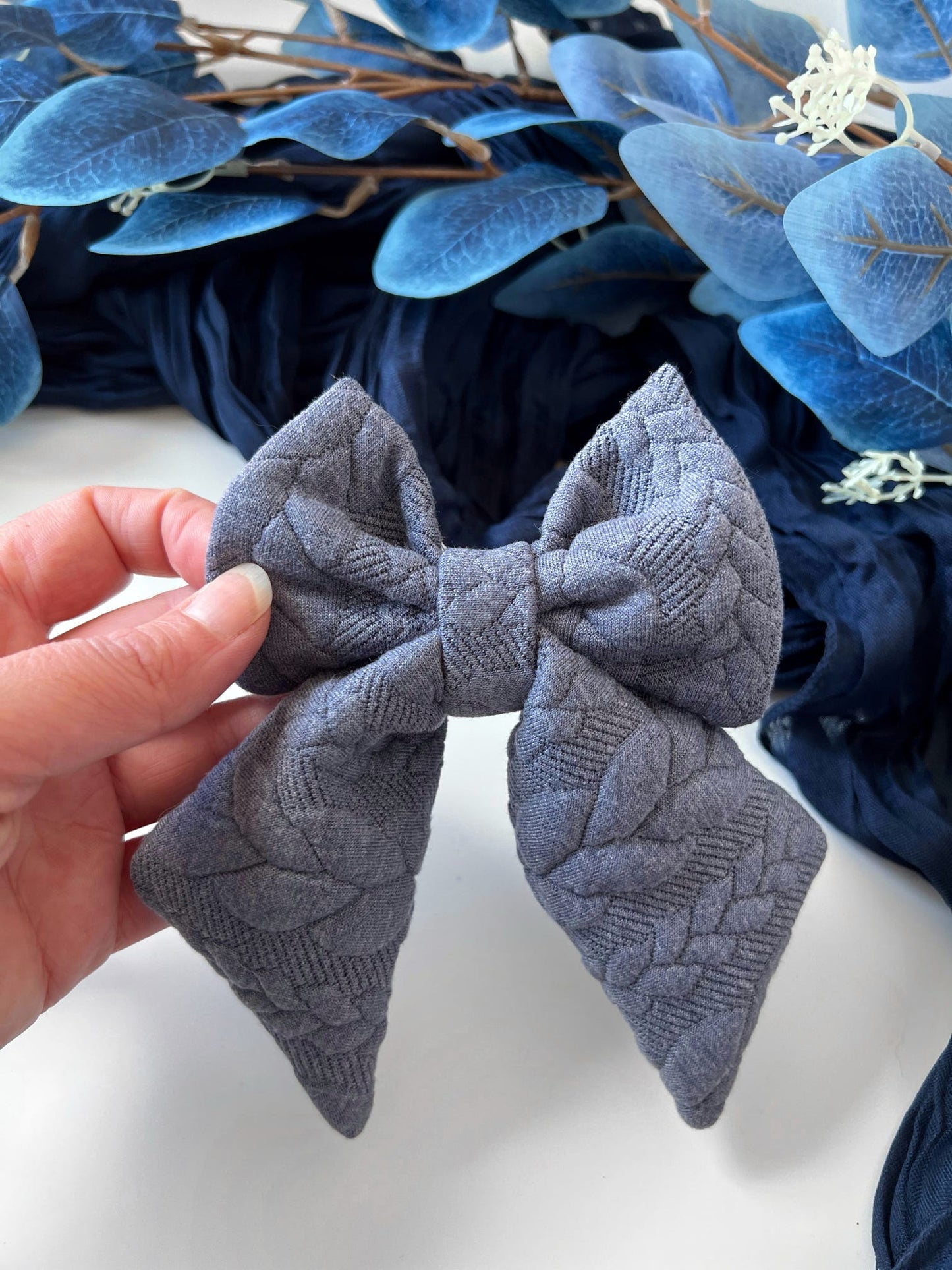 Custom Made | Sailor Bow - Denim Blue Cable Knit