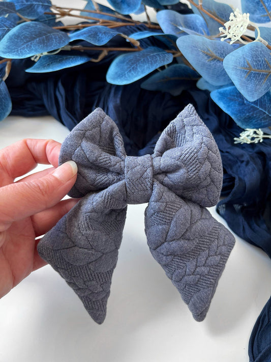 Custom Made | Sailor Bow - Denim Blue Cable Knit