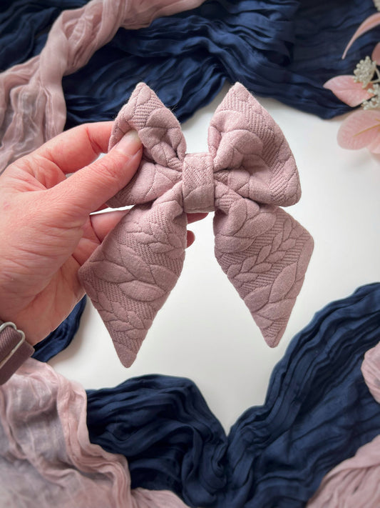 Custom Made | Sailor Bow - Light Pink Cable Knit