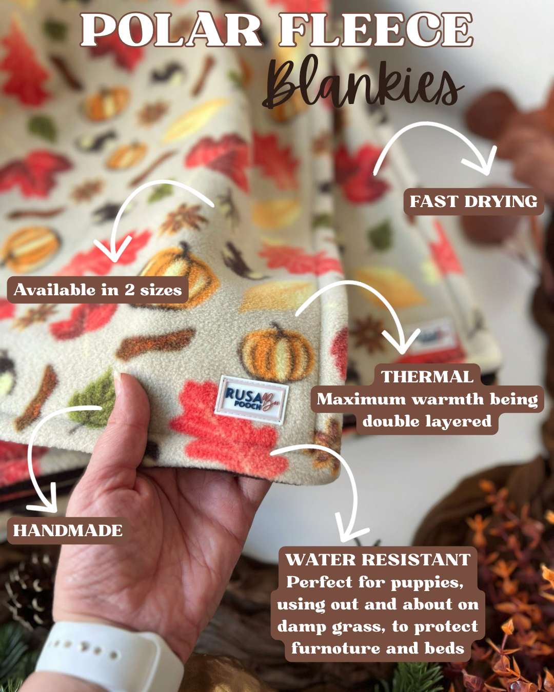 Ready To Ship | Blanket | Polar Fleece - Autumn Pumpkin Print