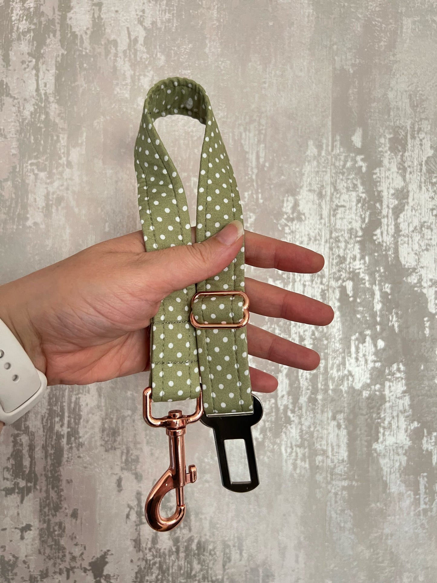 Seatbelt | Fabric - Dusky Green Polka Dots