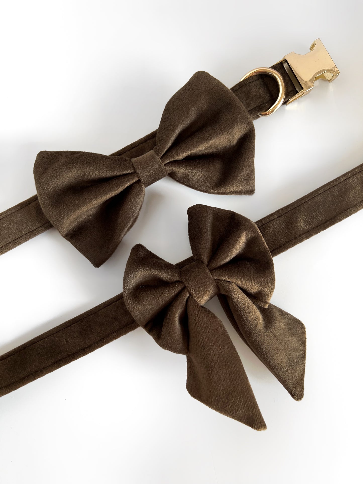 Brown velvet bow tie and sailor bow for dogs