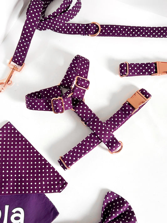 Harness | Fabric Strap - Aubergine Polka Dot