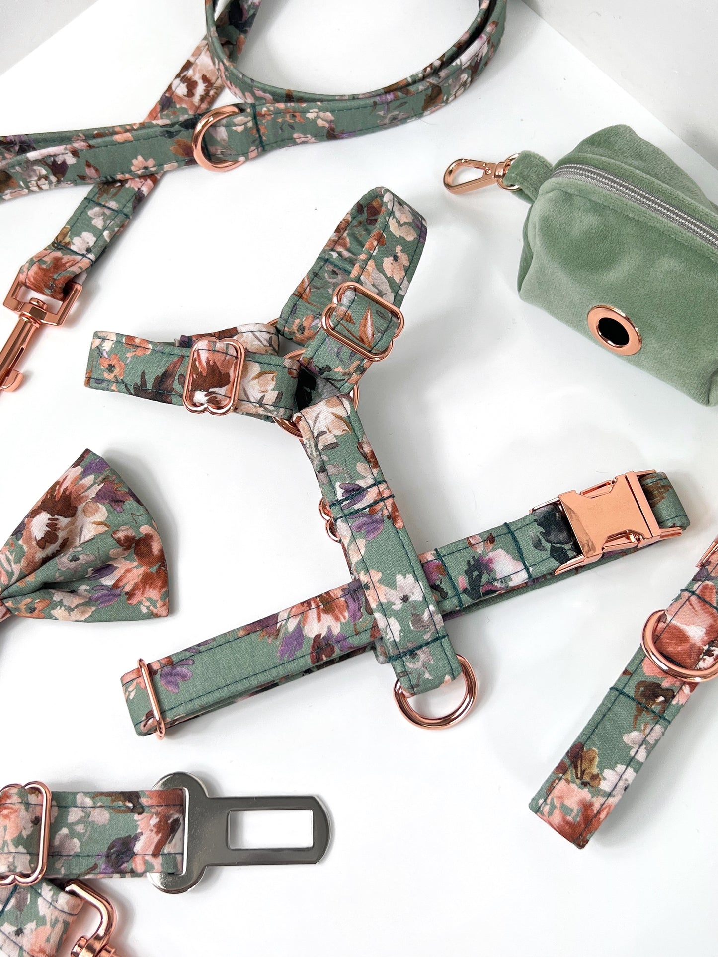 Harness | Fabric Strap - Green Autumn Blooms