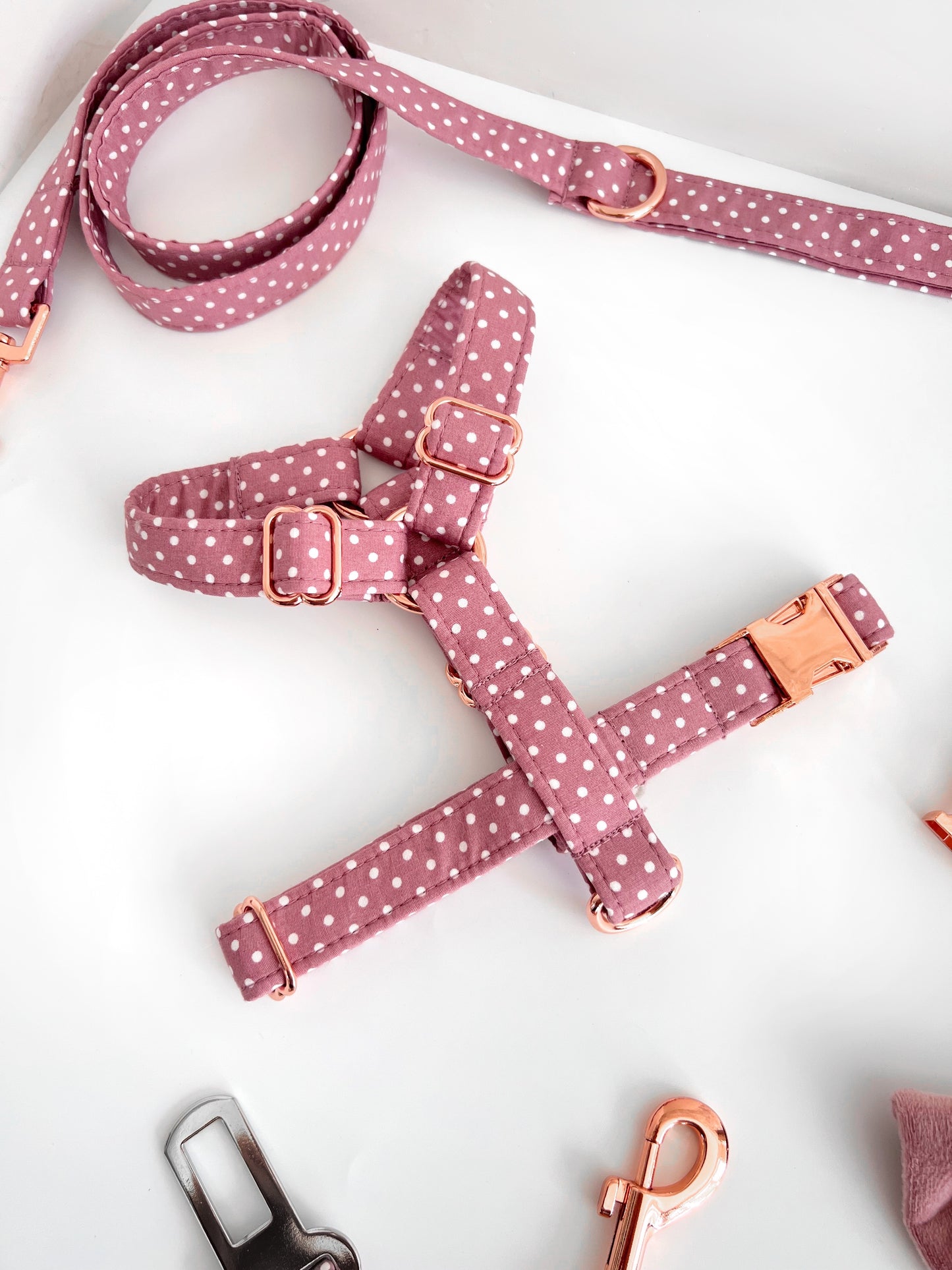 Harness | Fabric Strap - Mauve Polka Dot