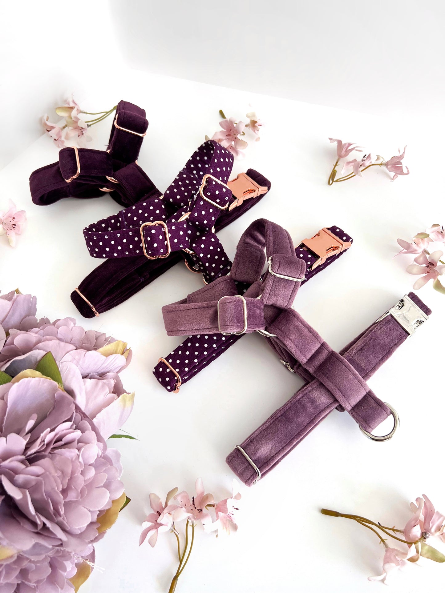 Harness | Fabric Strap - Aubergine Polka Dot