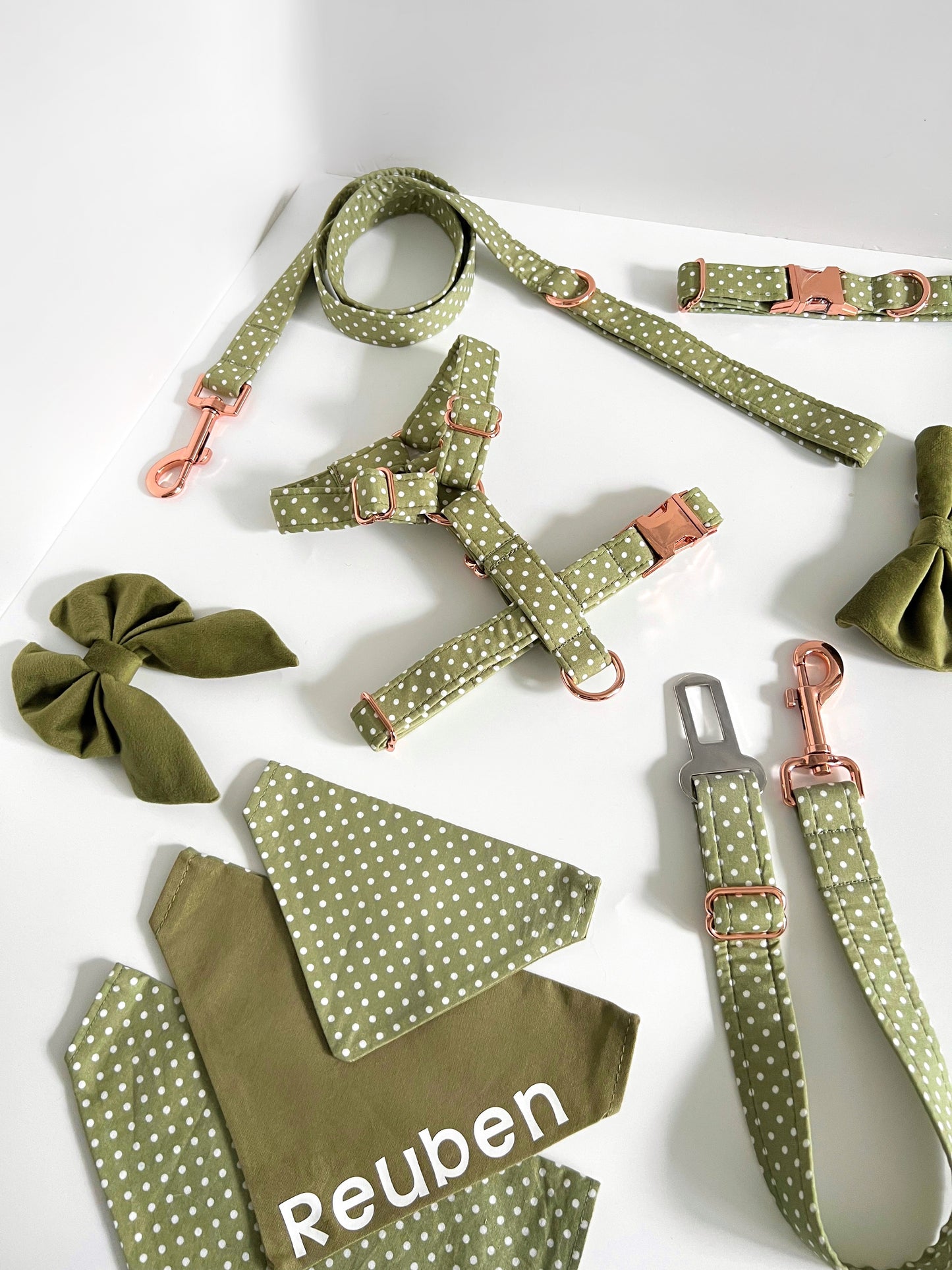 Harness | Fabric Strap - Sage Polka Dot