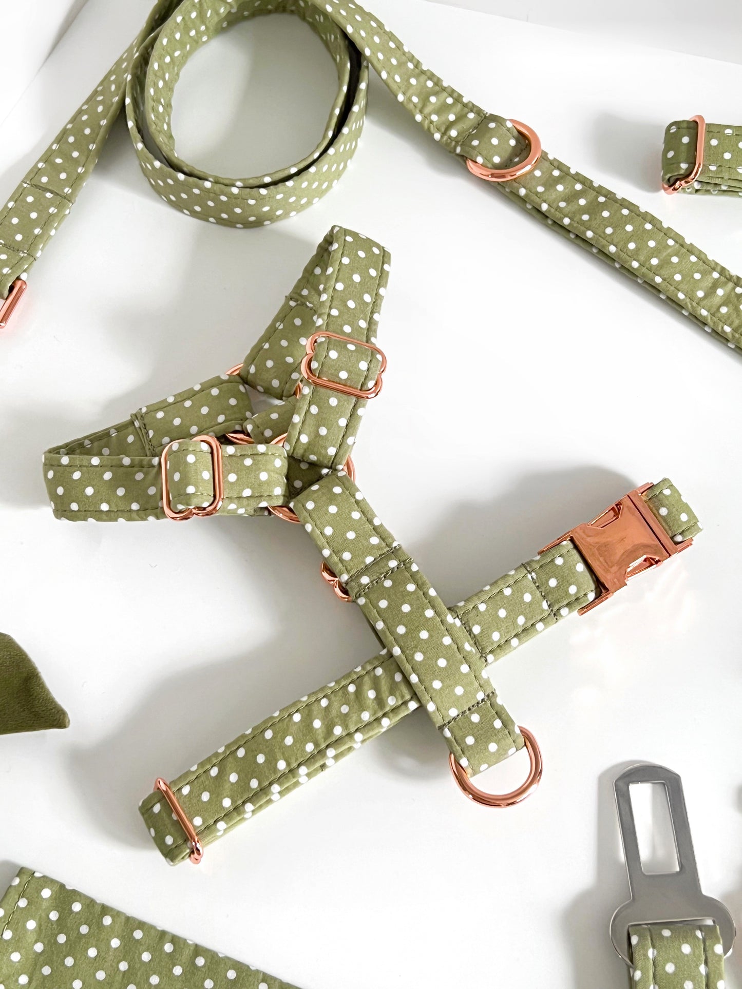 Harness | Fabric Strap - Sage Polka Dot