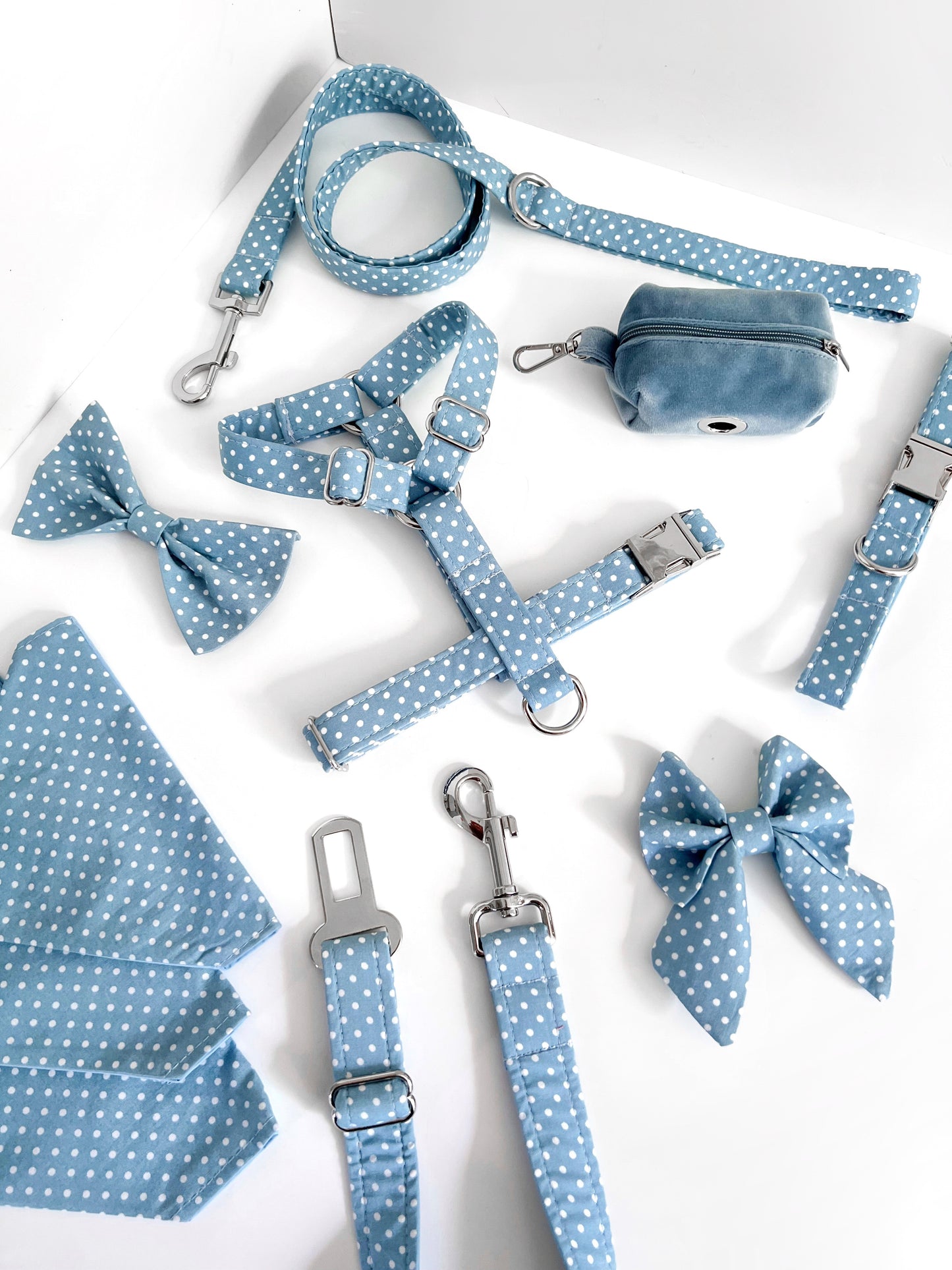 Harness | Fabric Straps - Blue Polka Dot