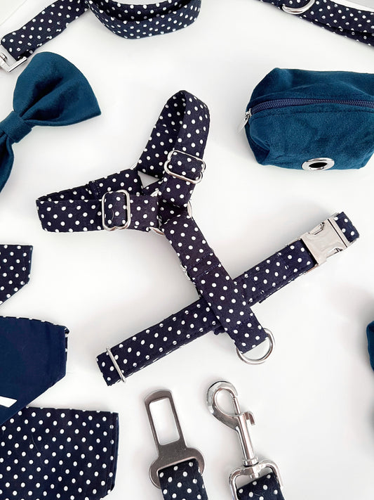 Harness | Fabric Strap - Navy Polka Dot